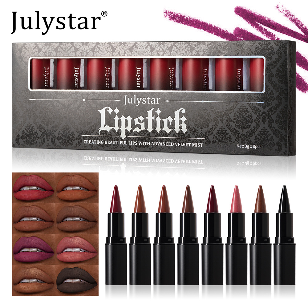 Julystar Natural Matte Lipstick Lip Makeup Long-lasting Waterproof and Easy to apply eight-color Set Lipstick pen details Picture