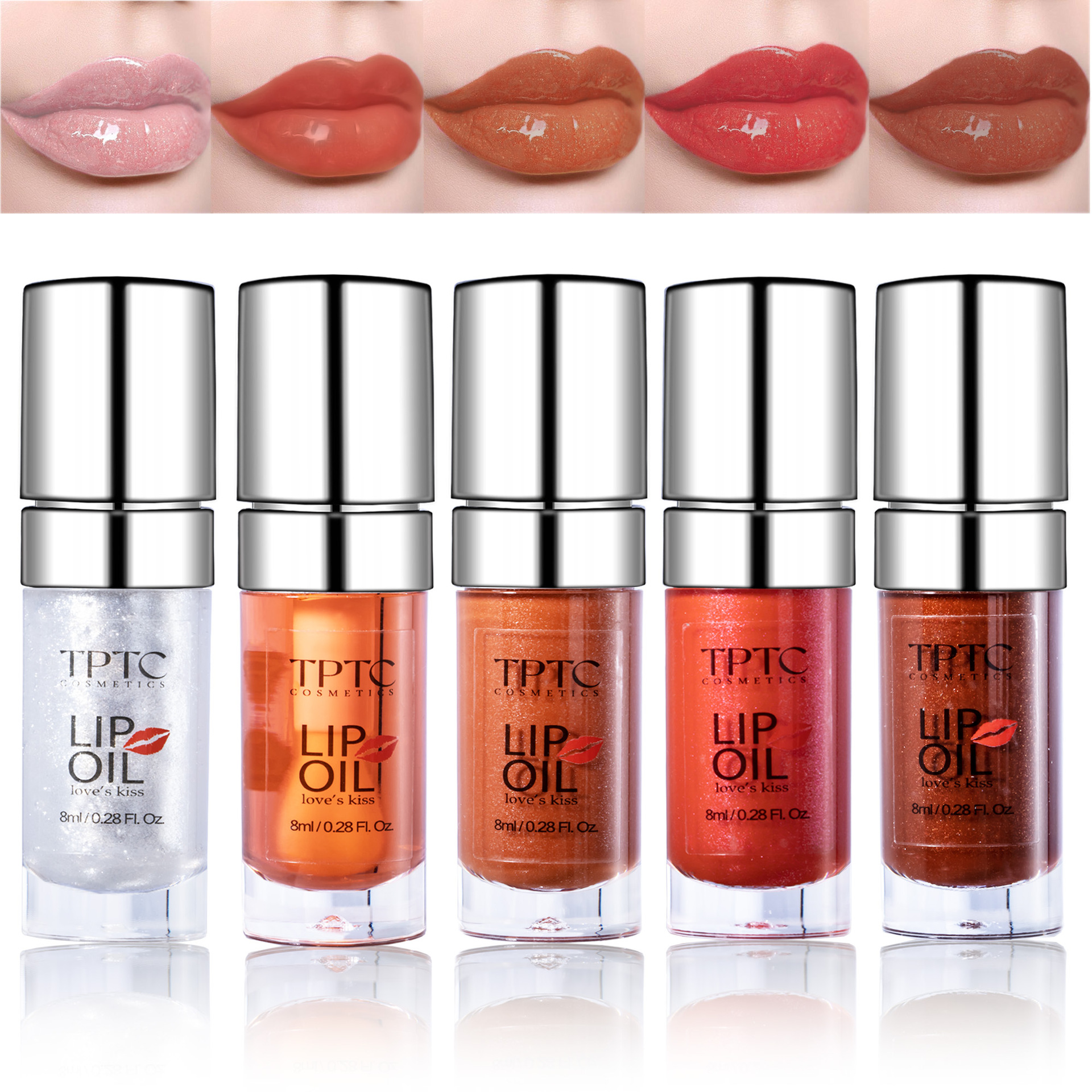 TPTC 5-color Cross-border Lip Enhancement Lip Gloss Moisturizing and Nourishing Lip Oil Glass Dudu Lip Gloss Non-stick Rim Red Lip Gloss full figure