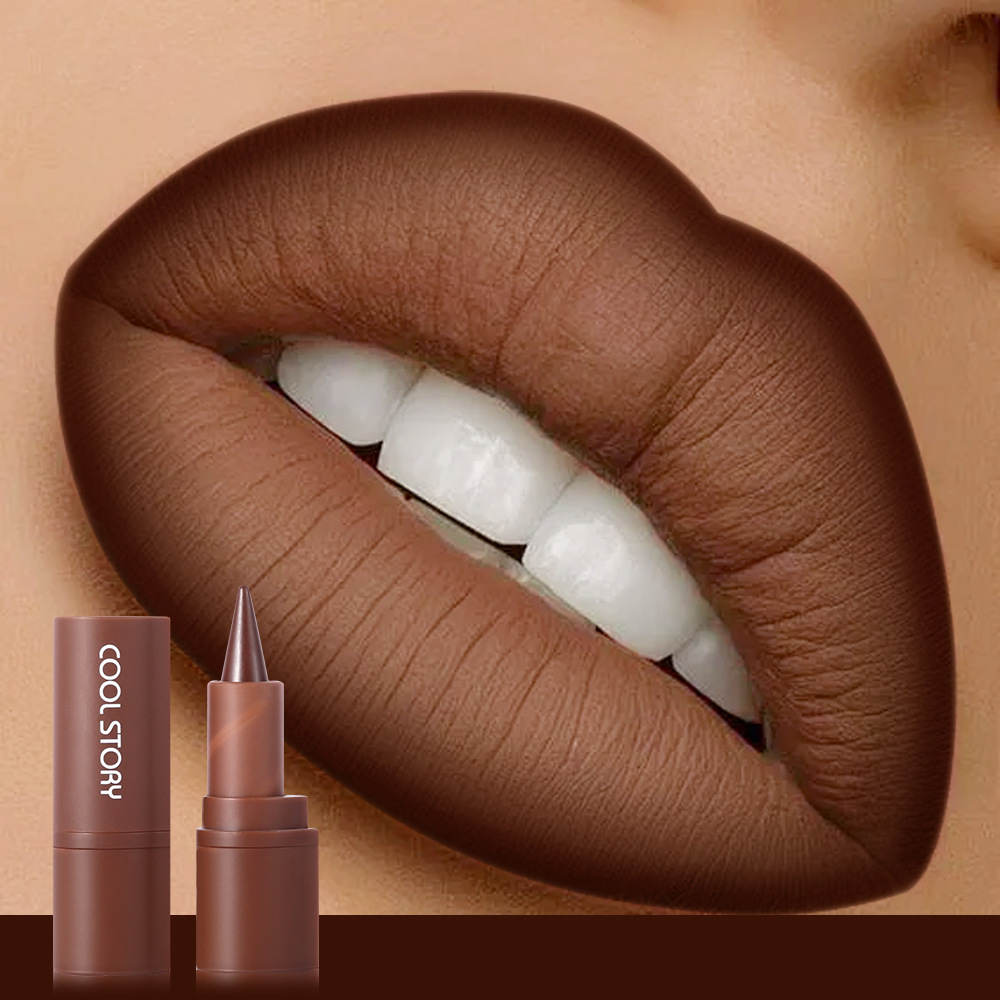 Matte lipstick, earth tone eyeshadow cream for autumn and winter, gradient blend lip liner lip combo Specification drawing