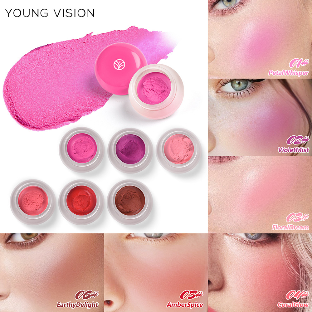 YOUNG VISION 6-color Mousse Blush Clay Nude Natural and Delicate Color Display matte Velvet Blush full figure