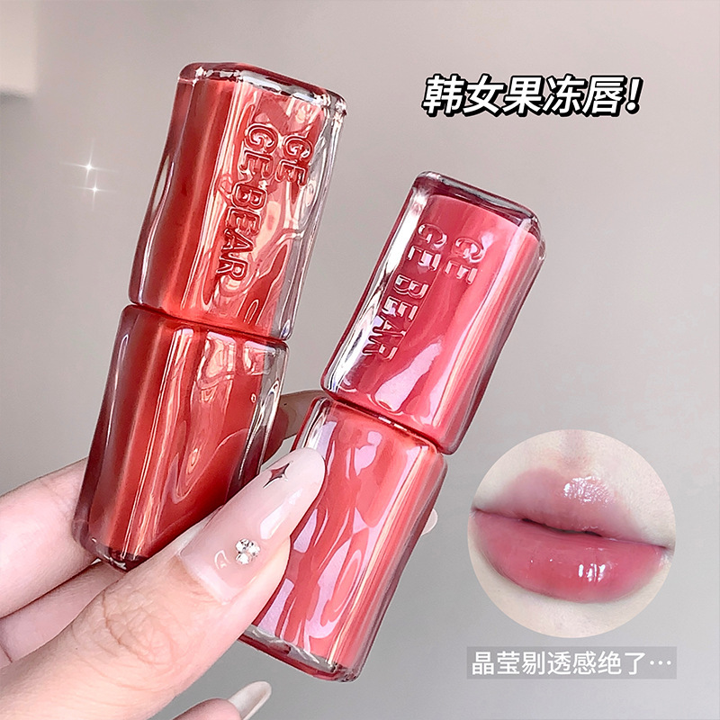 Gege bear Gogo Little Bear Mirror Light Lipstick, Water Light Glass, pouty lips not easy to lose pigment, fair complexion lipstick full figure