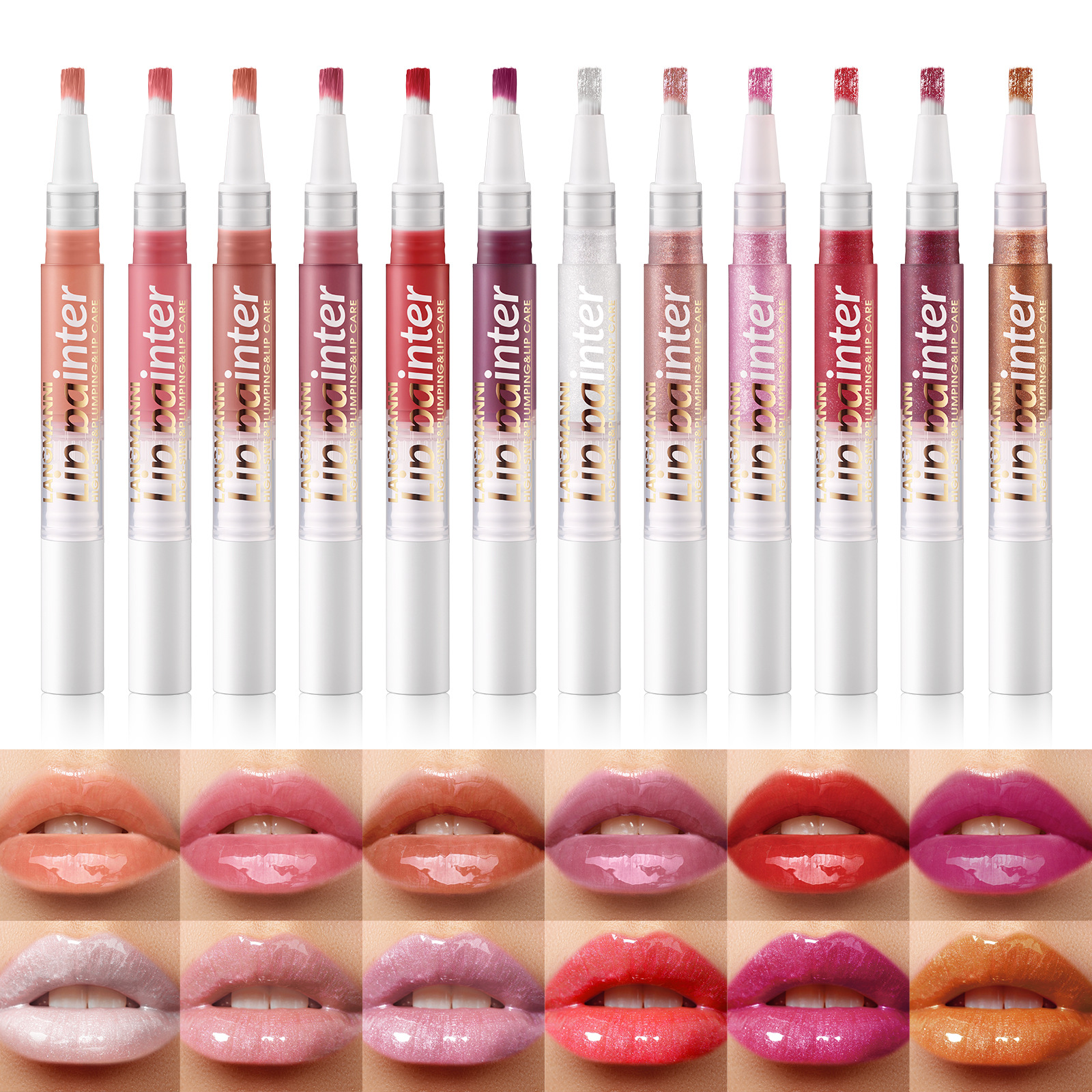 LANGMANNI Rotating Lip Gloss with pearlescent and easy-to-apply soft brush glitter lip gloss details Picture
