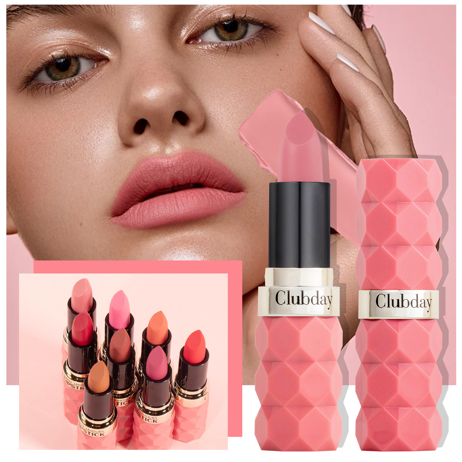 Clubday diamond-cut matte lipstick for export, non-fading and non-sticking velvet 8-color matte new lipstick wholesale Specification drawing