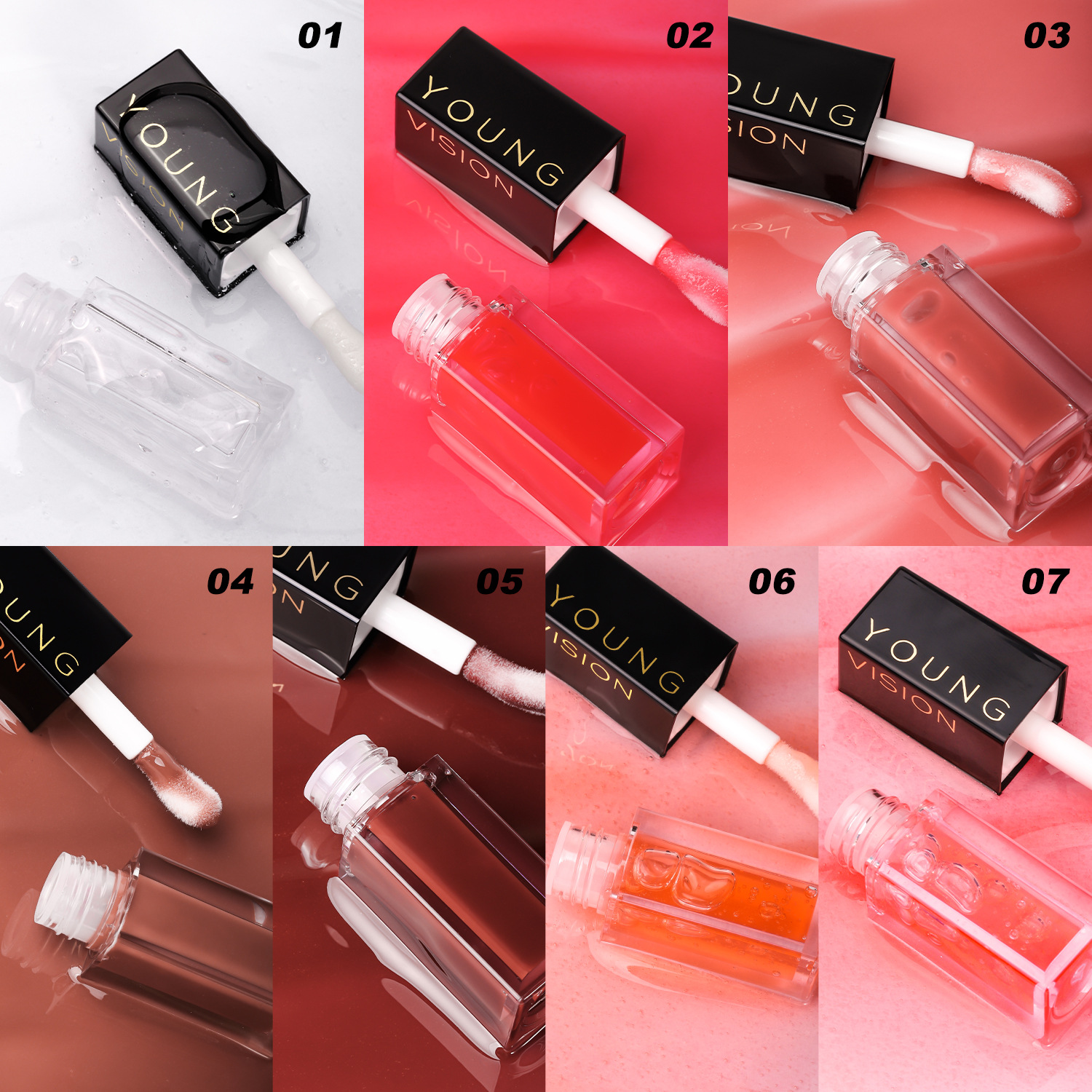 YOUNG VISION 7-color Mirror Lip Oil Set Dudu Lip Liquid Lipstick Lip Gloss Specification drawing