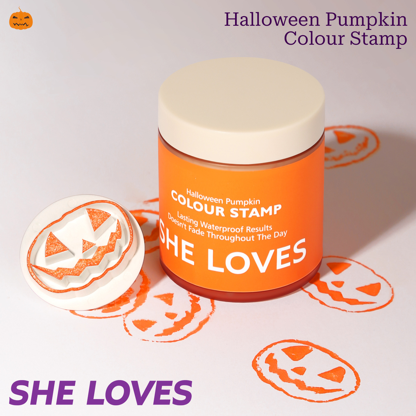 Cross-border Halloween Pumpkin smiling face stamp, long-lasting waterproof, mute, quick-drying, Halloween party stamp air cushion full figure