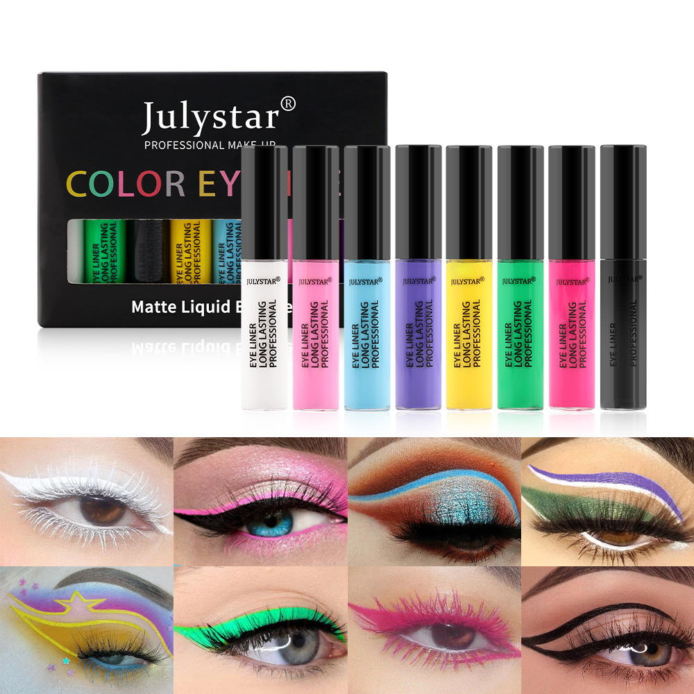 julystar Southeast Asia Foreign Trade Cool Black Eyeliner Liquid Pen Cross-border Europe and America Waterproof Colored Eyeliner Pen Set Wholesale full figure