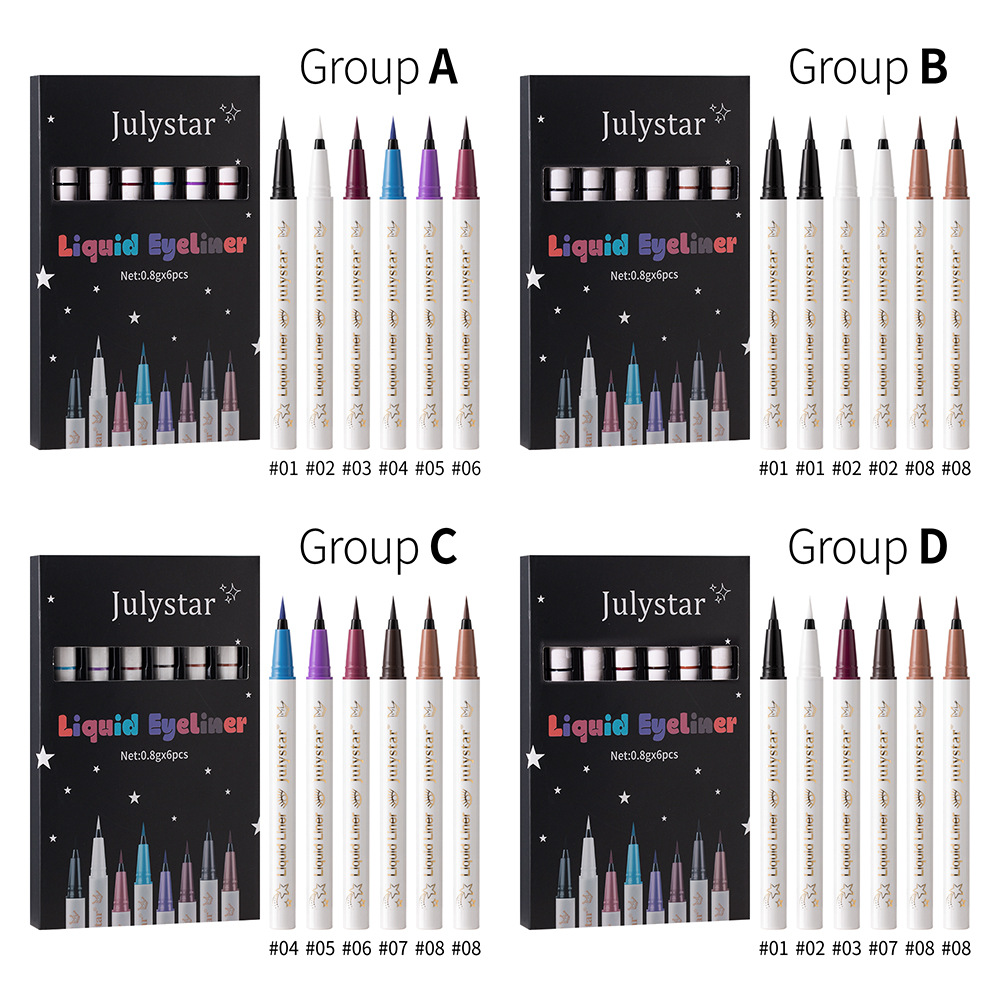Julystar Non-smudging Long-lasting Waterproof Eyeliner Pen 6-piece set, eye makeup pen wholesale for the under-eye range details Picture