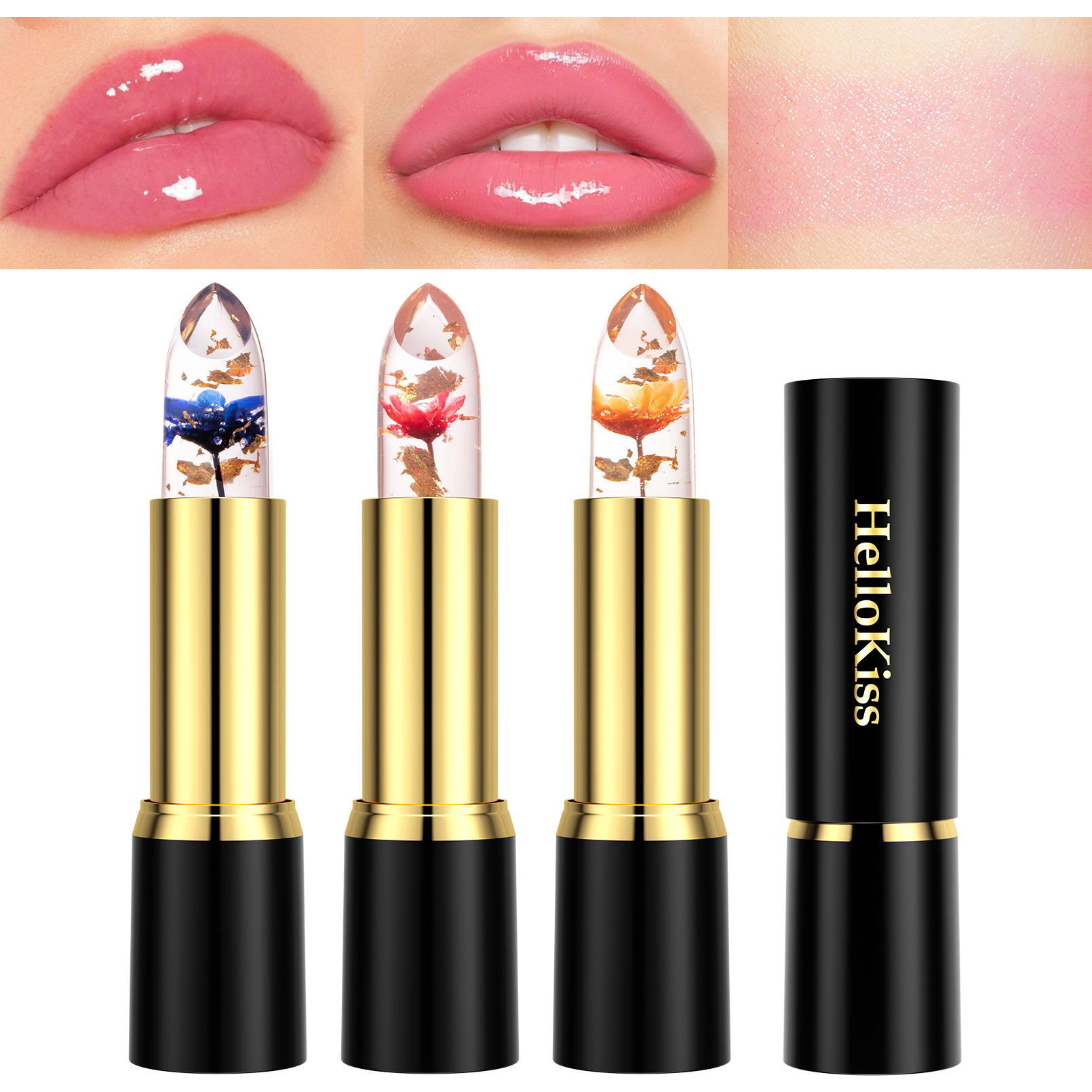 Hellokiss jelly Flower Lipstick Moisturizing, hydrating, long-lasting and color-enhancing gold foil thermochromic lipstick is selling well across borders full figure