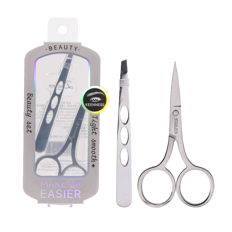 LMLTOP Stainless Steel Eyebrow tongs and beauty Scissors 2-piece Set, eyebrow tongs and eyebrow trimming scissors Set JJF15 Item Picture