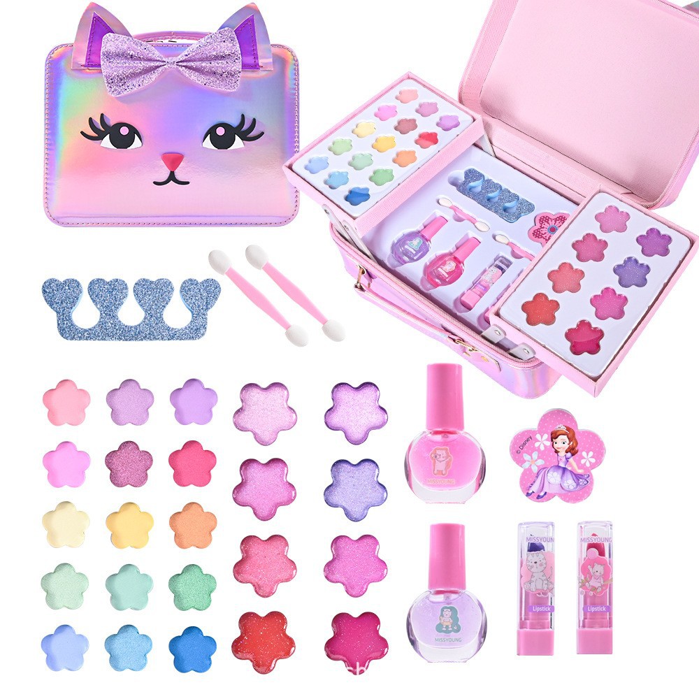 Miss Young Cross-border Best-selling portable girl reusable PU pink cosmetic makeup Set Gift details Picture