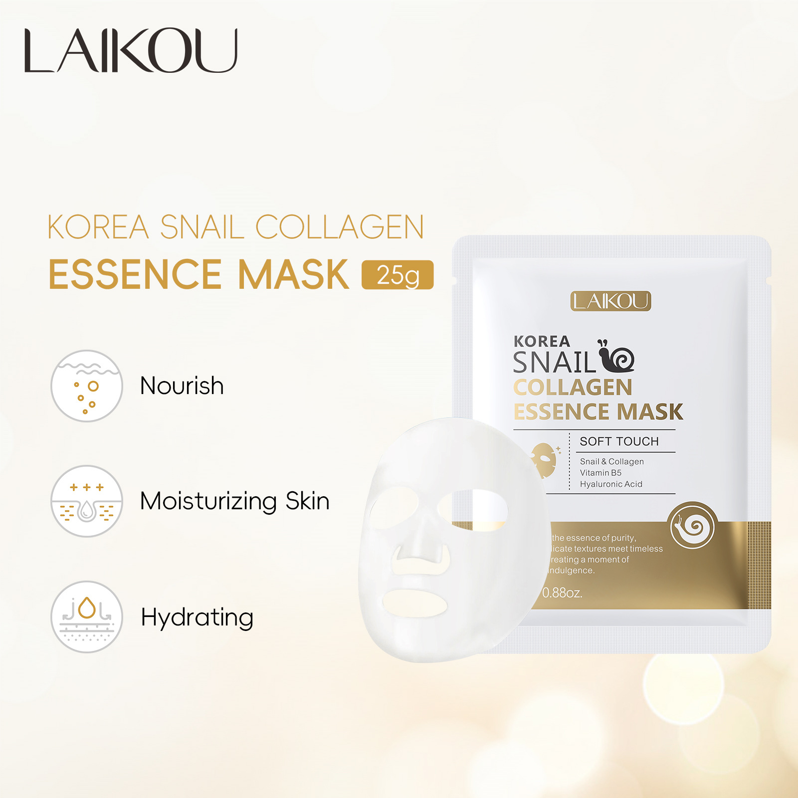 Cross-border LAIKOU Korean Snail Protein Mask 25g Moisturizing and Hydrating English Mask Manufacturer wholesale full figure