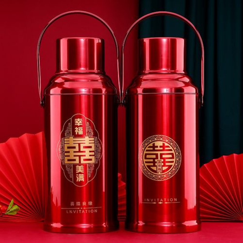 国潮：家有喜事不锈钢真空大容量保温壶