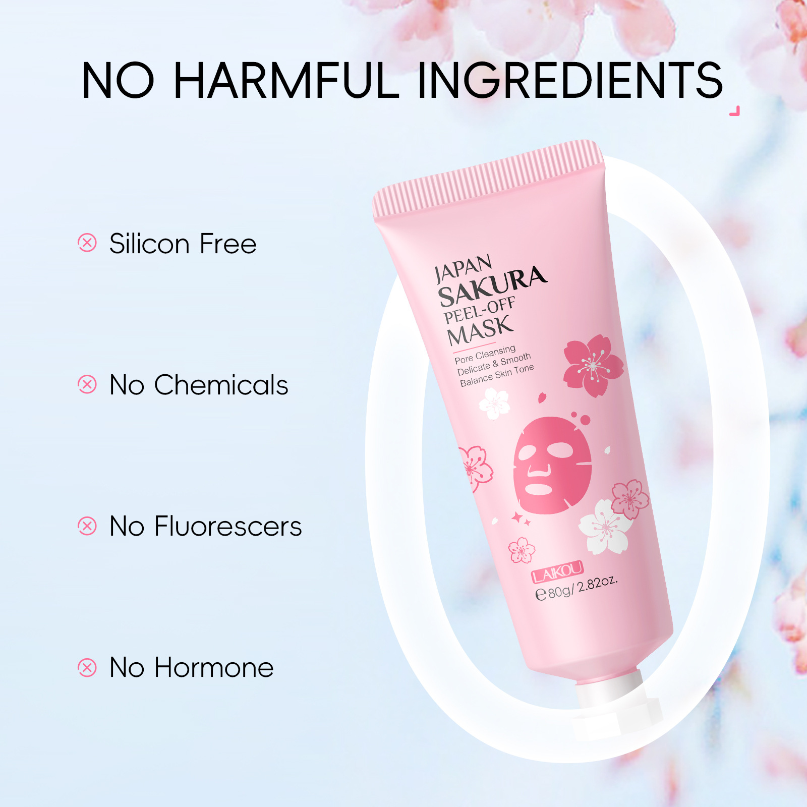 Cross-border LAIKOU Cherry Blossom Peel-off Mask 80g Hydrating, Moisturizing, Cleansing and nourishing skin manufacturer in stock Specification drawing
