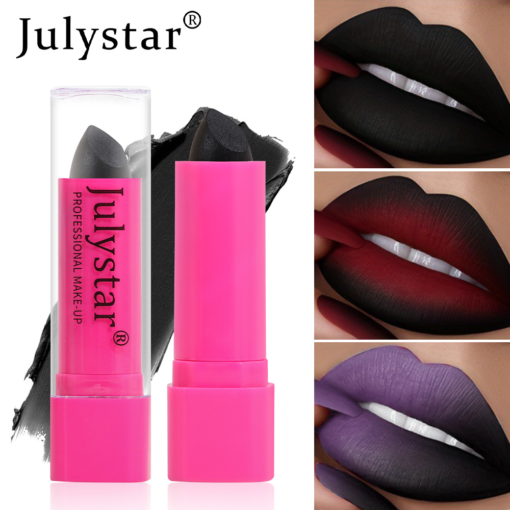 Cross-border Halloween non-fading and non-sticking black lipstick for export, single-color natural and long-lasting matte lipstick details Picture
