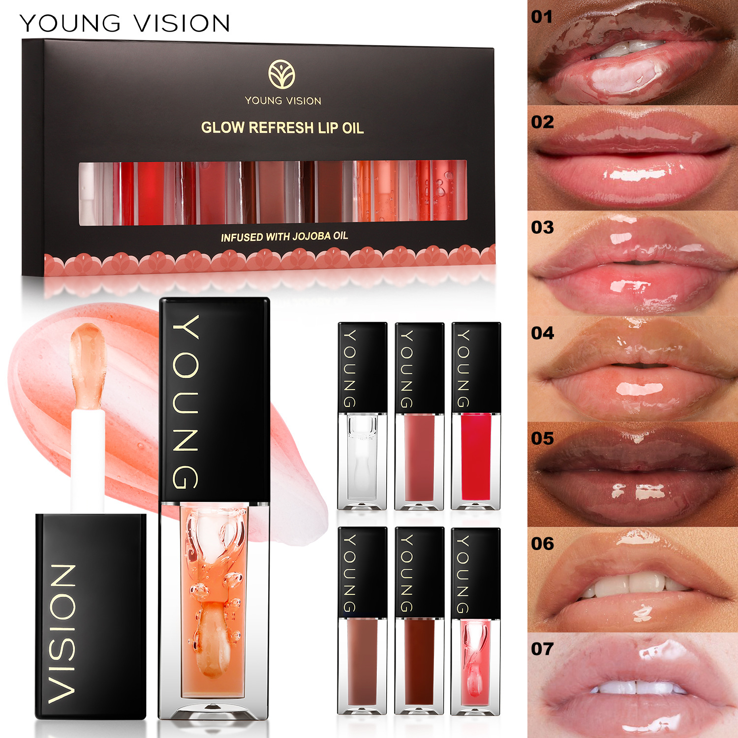 YOUNG VISION 7-color Mirror Lip Oil Set Dudu Lip Liquid Lipstick Lip Gloss full figure