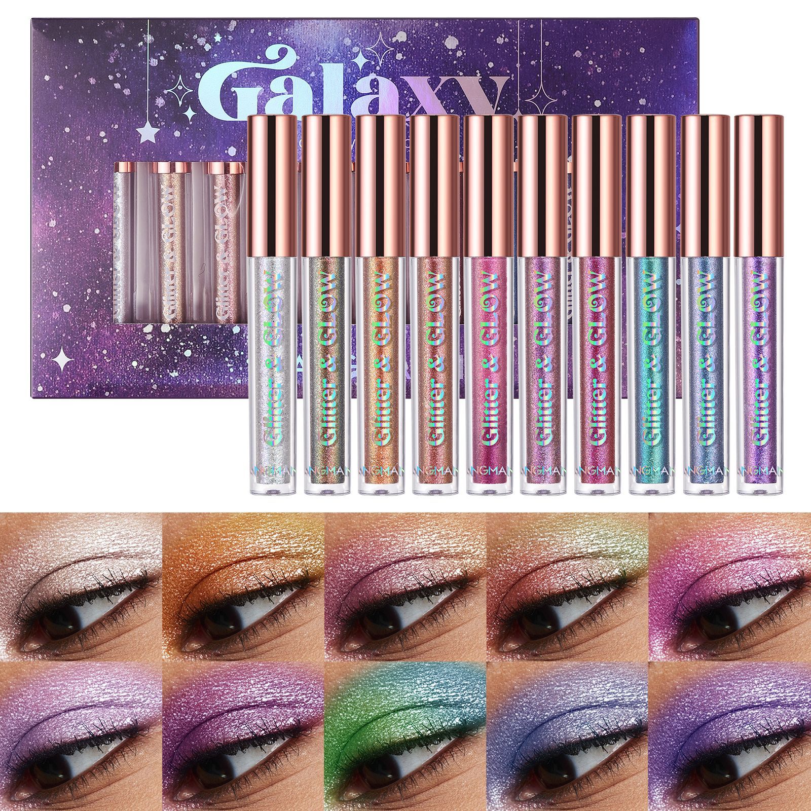 Langmanni Diamond Sparkling Liquid Eyeshadow Ten-Color Set Psychedelic Pearl Eyeshadow Liquid Set full figure