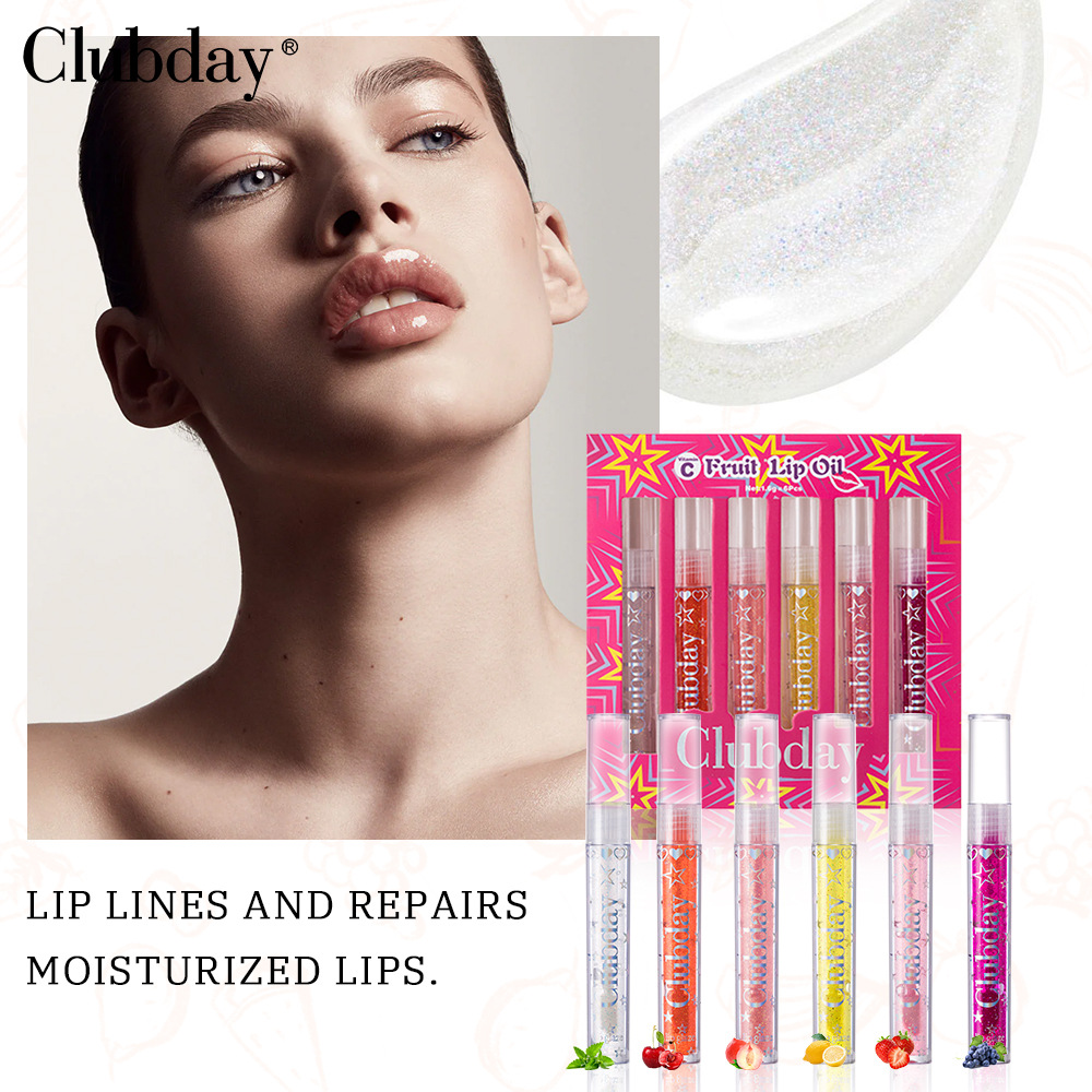 Clubday Long-lasting Mirror Pearl Lip Gloss 6-piece Set Moisturizing and Hydrating Transparent Water Light Lip oil Makeup Application Scenario