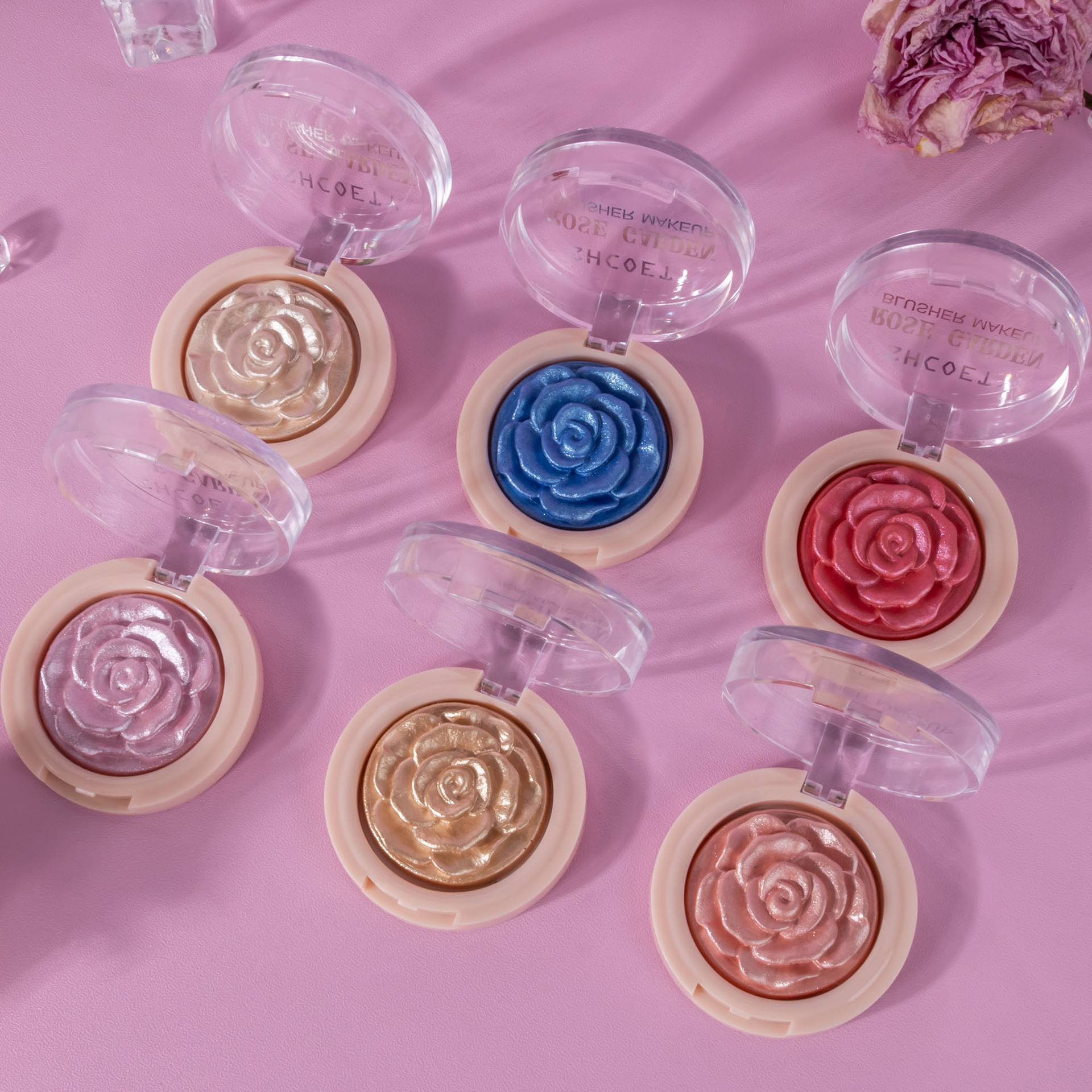 SHCOETY3D Engraved rose Highlighter Blush Plate Body, Face, eyes, nose and shadow Three-dimensional Brightening and contouring Powder compact Item Picture