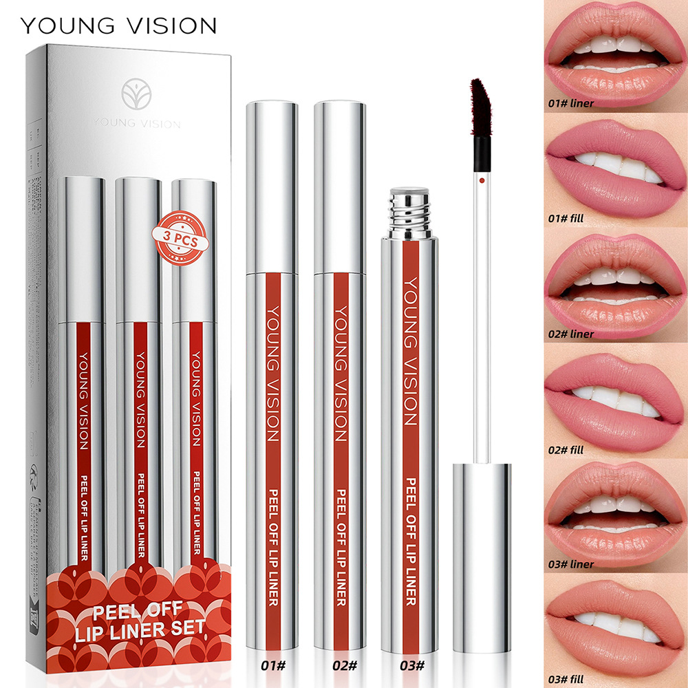 YOUNG VISION 3-piece peel-off lip liner pen, with a matte finish that is not prone to smudging and smoothing the lips full figure