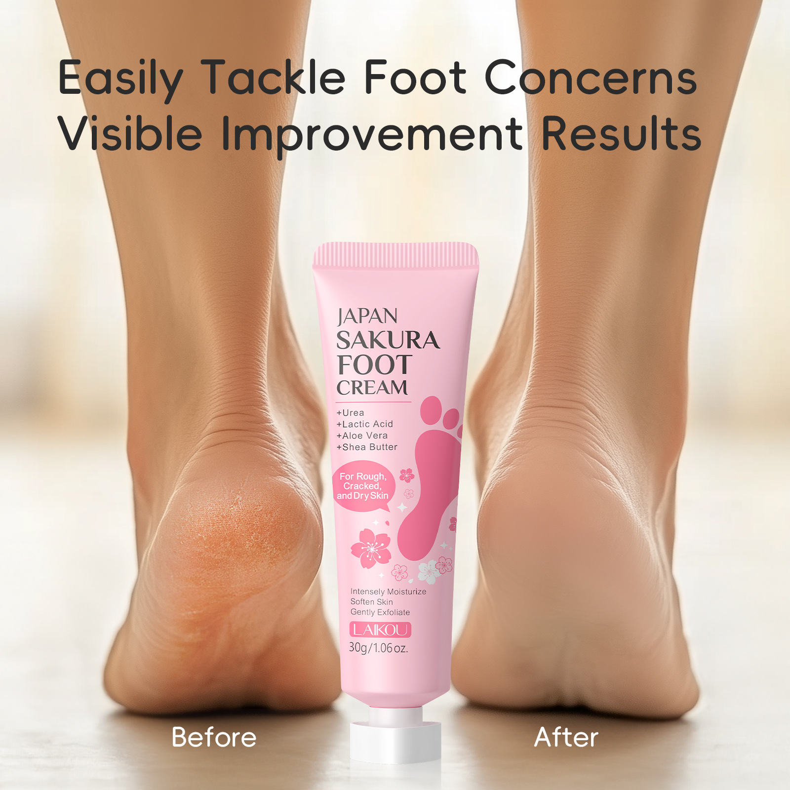 Laikou Cherry Blossom Foot Cream 30g, foot care, hydrating, Moisturizing and nourishing, manufacturer in stock, one-piece consignment Specification drawing