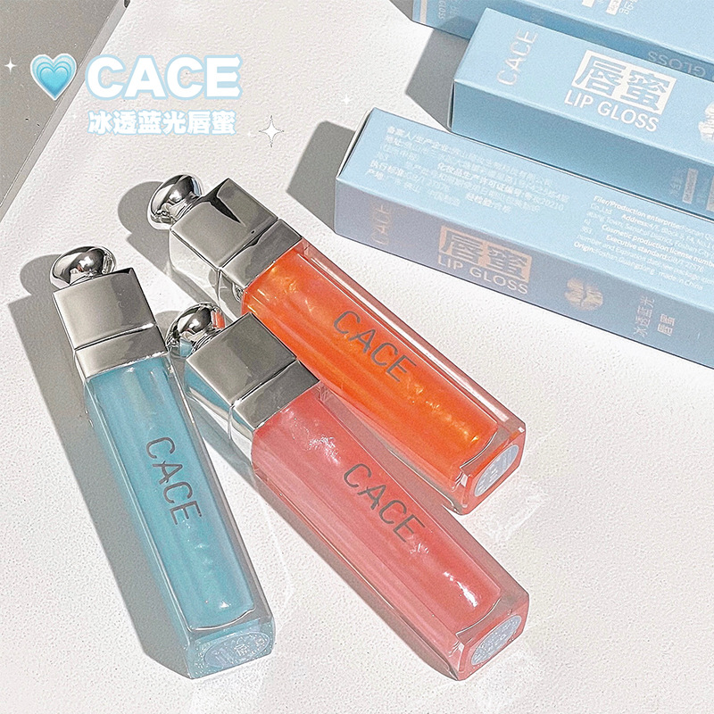 CACE Ice-Clear Blue Lip Gloss, Water Light Glass Dudu Lip Gloss, Moisturizing Transparent Mirror Water Light Lip Gloss, Xiaohongshu full figure