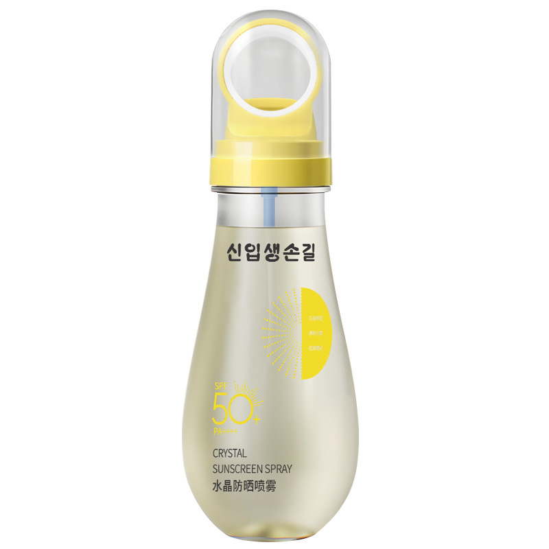 This crystal sunscreen spray can be used on high-speed trains and planes. It has a small aperture, is waterproof, sweat-proof, refreshing and non-greasy. The same style Item Picture