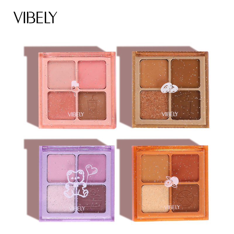 VIBELY Four-grid matte and glossy ground color eyeshadow palette, suitable for high-gloss, fine-textured daily pearlescent eyeshadow for lazy people Application Scenario