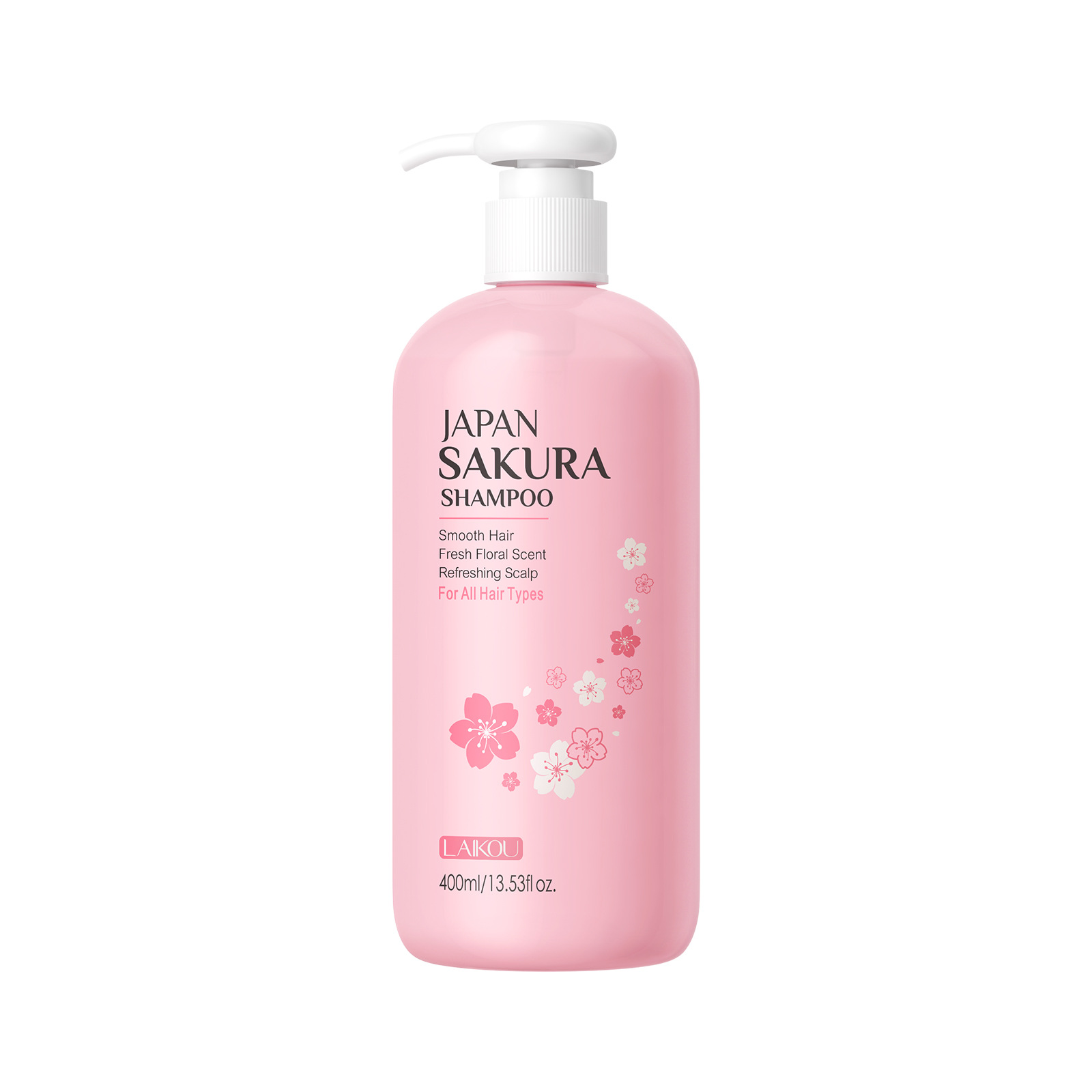Cross-border new LAIKOU Cherry Blossom Shampoo 400ml large bottle wholesale, cleansing, softening, lustrous, long-lasting fragrance Item Picture