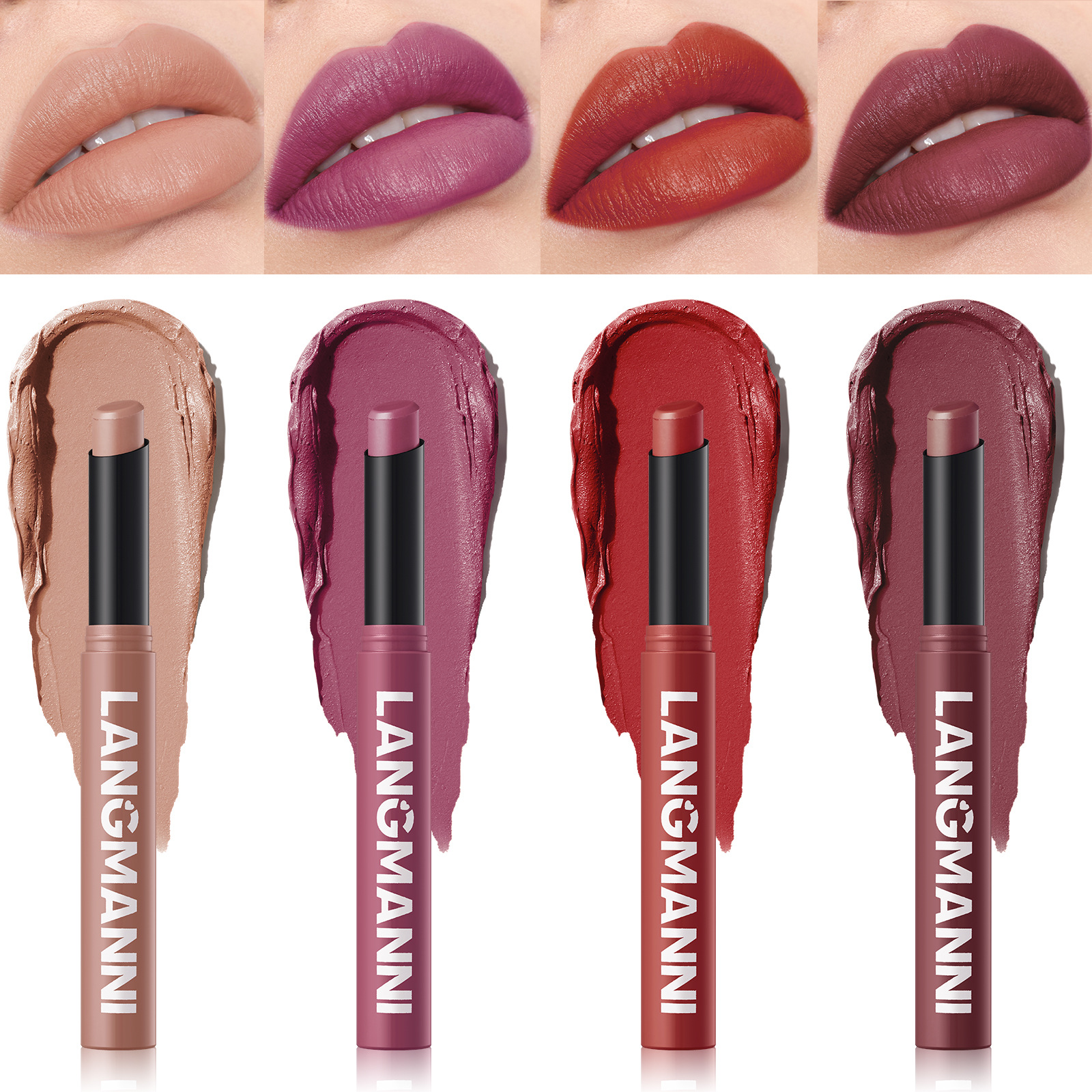 LANGMANNI 12-color slanted rotating matte lipstick single pack details Picture