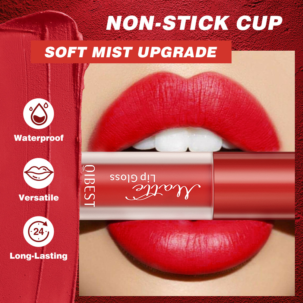QIBEST Cross-border matte Lipstick, non-stick cup lip gloss, waterproof and non-fading velvet natural lip gloss Specification drawing