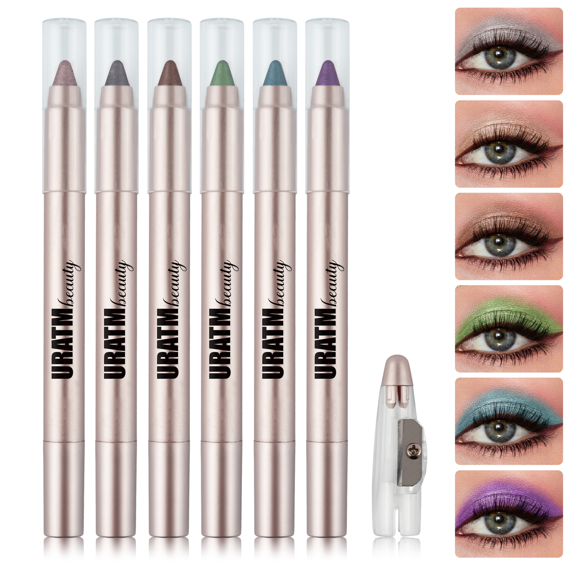Cross-border exclusive 6-color pearlescent eyeshadow pens without smudging, with pencil sharpeners, eyeliner pens, chin pens, foaming pens, and makeup full figure