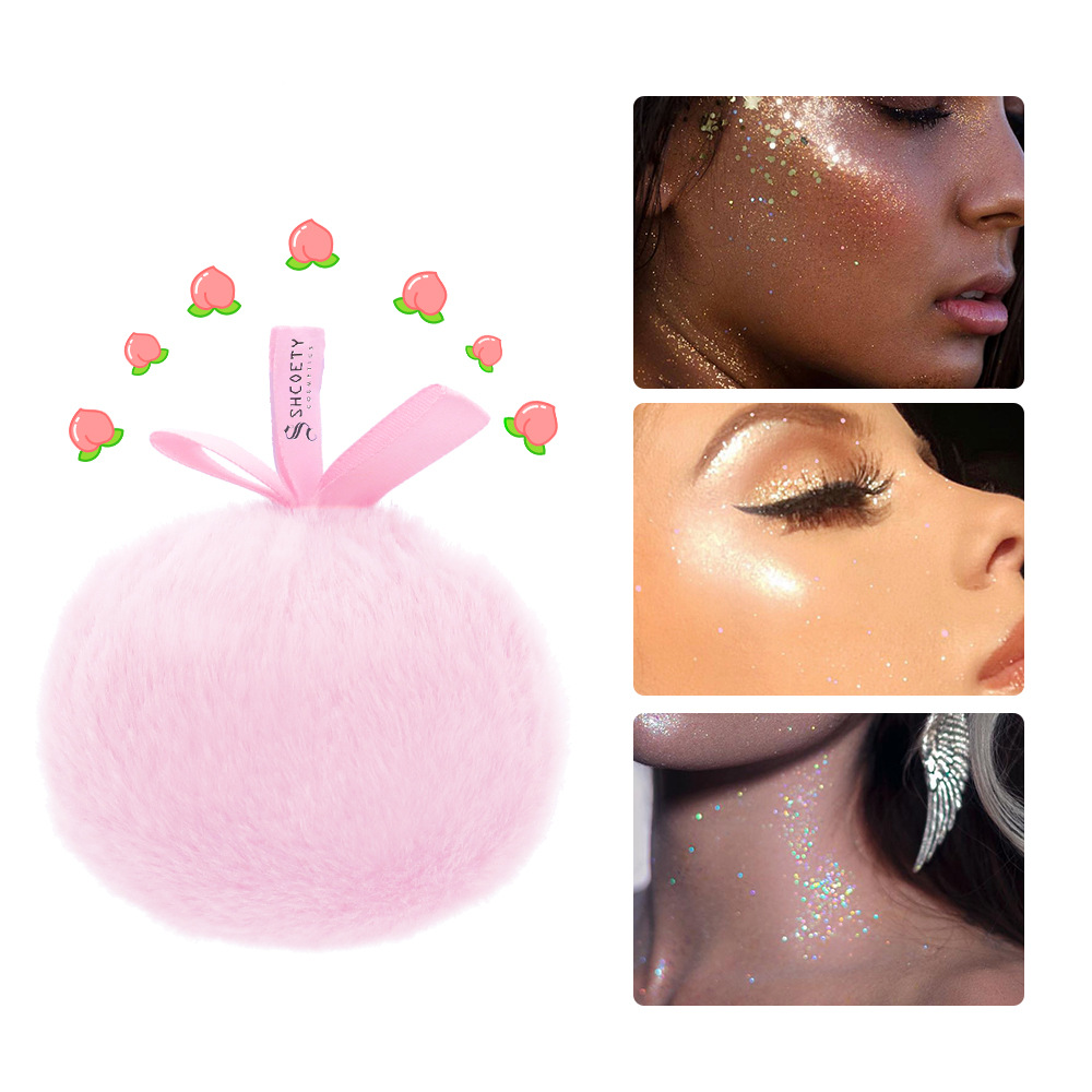 3-color cross-border sparkling Peach high-gloss setting, hairball for brightening the face and contouring the body, diamond sparkling powder puff full figure