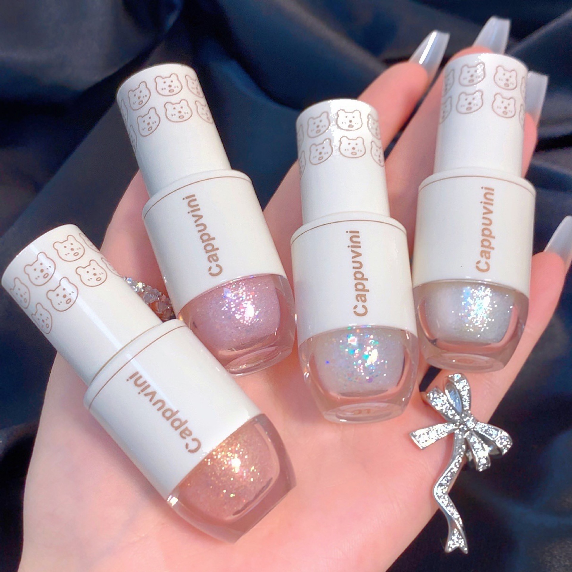 Cappuvini liquid eyeshadow, cute bear sequin glitter powder pearlescent waterproof student mermaid pearl tearful eye corner lift full figure