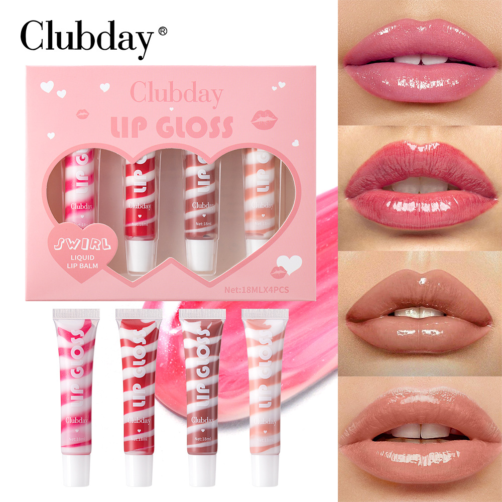 Clubday Spiral Fine Sparkling Lip Gloss Tube Nude Colored Lip Oil Set full figure