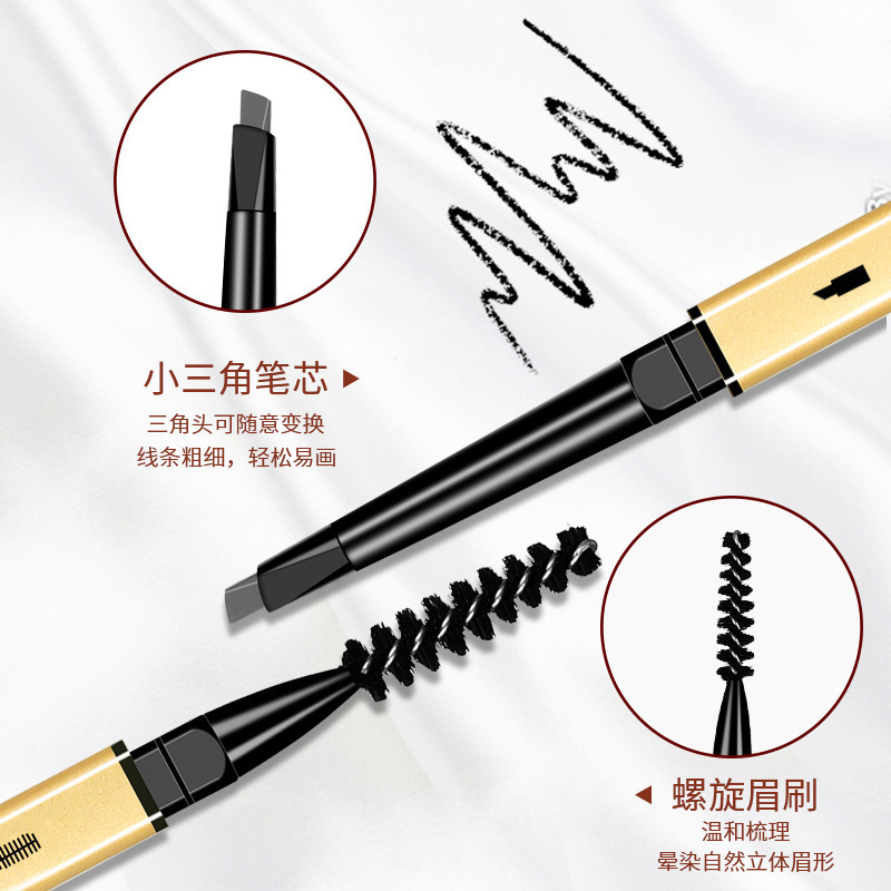 The small gold bar double-ended eyebrow pencil is waterproof, sweat-proof, long-lasting and does not smudge. It features an ultra-fine eyebrow brush and a natural small gold chopstick eyebrow pencil details Picture