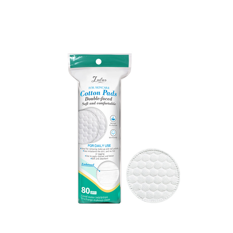 LMLTOP cross-border exclusive supply of 80 pieces of polt-textured round cotton pads for makeup removal, wet compress makeup cotton pads SY452 Item Picture