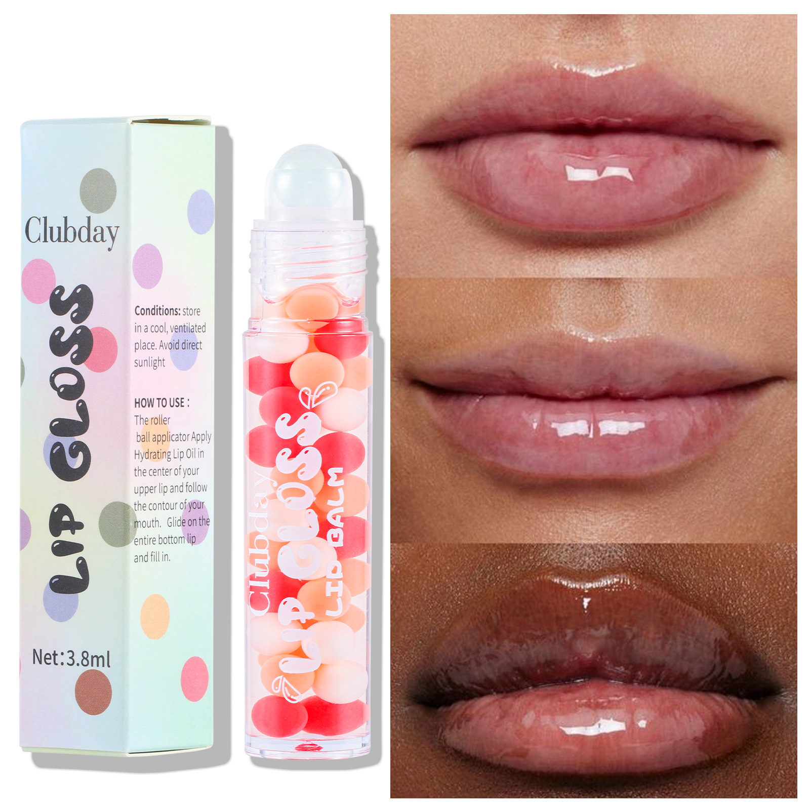 Clubday Water Light Rolling Lip Oil combined with transparent Mirror chubby Lip makeup details Picture