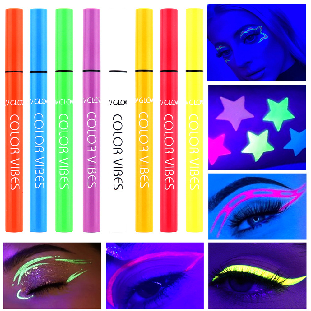 New cross-border fluorescent eyeliner pen uv glow body painting pen Party face color matte color glow details Picture