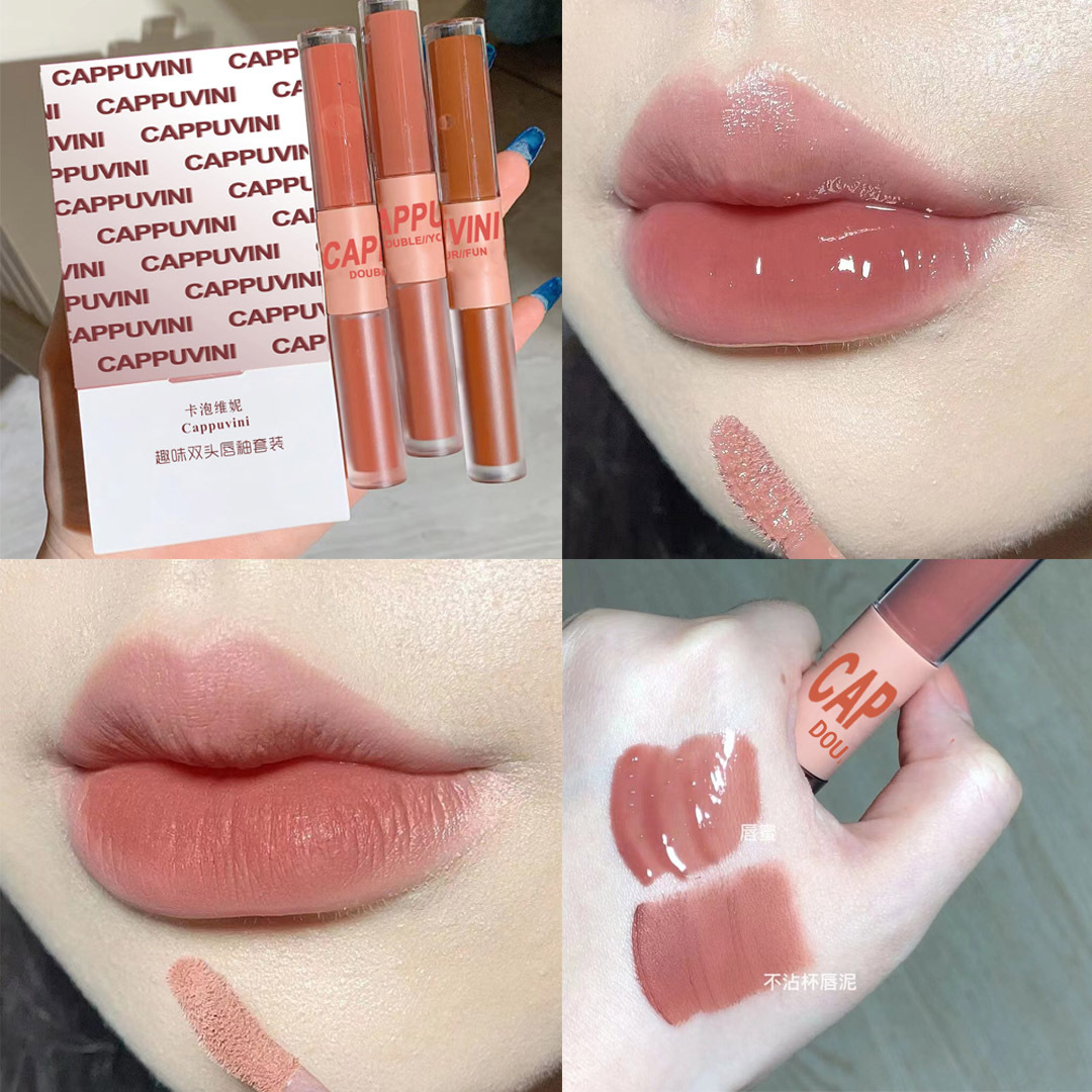 Cappuvini's new color fun double-head lip gloss mirror-like water gloss lip gloss is a domestic beauty lipstick with high appearance standards for students details Picture