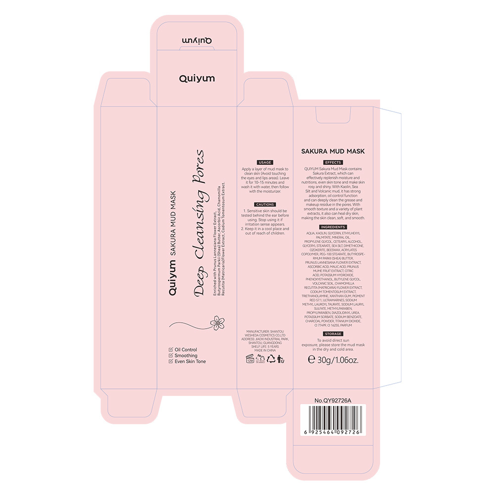 Cross-border QUIYUM Cherry Blossom Mask Mud (Color Box) 30g Cleansing, Hydrating and Moisturizing FDA factory wholesale in stock Application Scenario