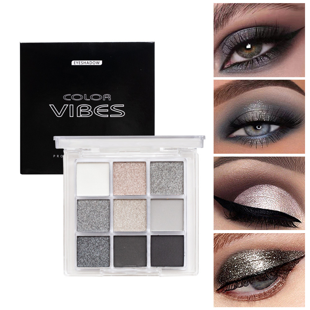 HUDA STORY Smoked Nine-color Eyeshadow palette, Black, White, Gray, Silver, beads, matte Halloween Party stage makeup full figure