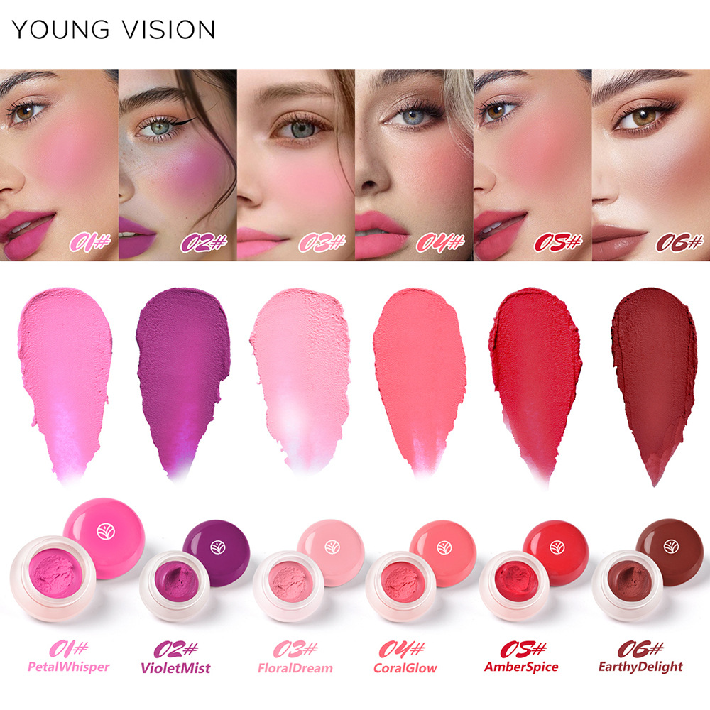YOUNG VISION 6-color Mousse Blush Clay Nude Natural and Delicate Color Display matte Velvet Blush details Picture
