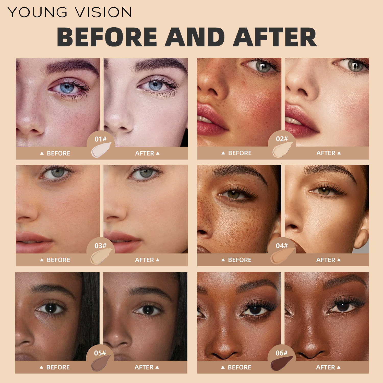 YOUNG VISION 6-Color concealer Matte Facial Contouring Liquid Specification drawing