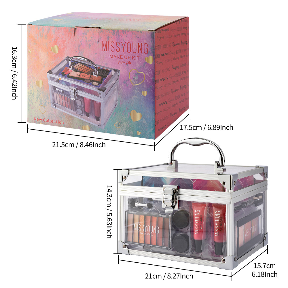 Cross-border cosmetics set, non-stick cup mouth red eyeshadow blush full set contour modification makeup tools suitcase details Picture