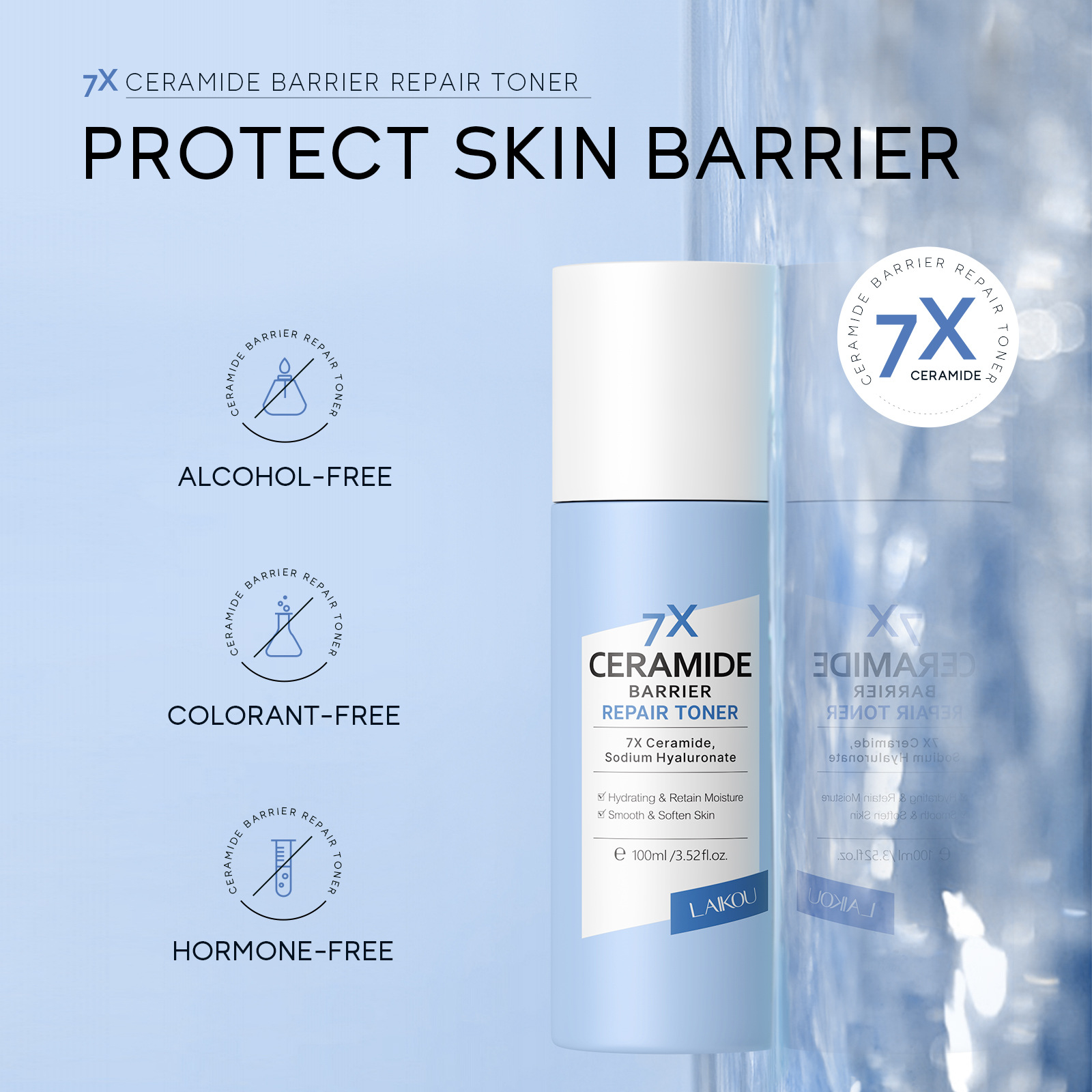 Cross-border LAIKOU ceramide Toner 100ml for hydrating, moisturizing and beautifying. Factory in stock, one-piece consignment details Picture