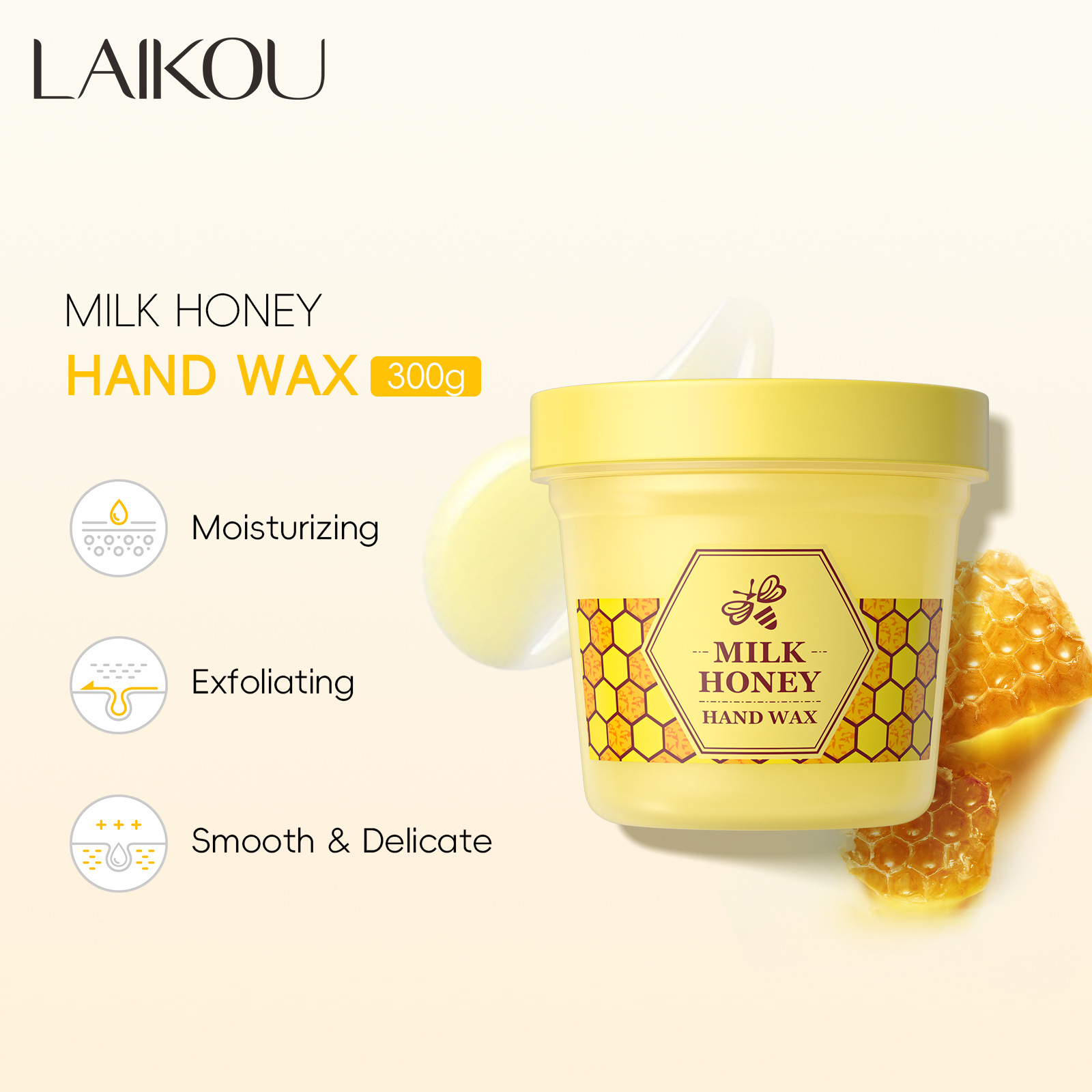 Cross-border LAIKOU milk Honey Hand Wax 300g hydrating and moisturizing manufacturer's in-stock cleaning hand mask FDA skin care products full figure
