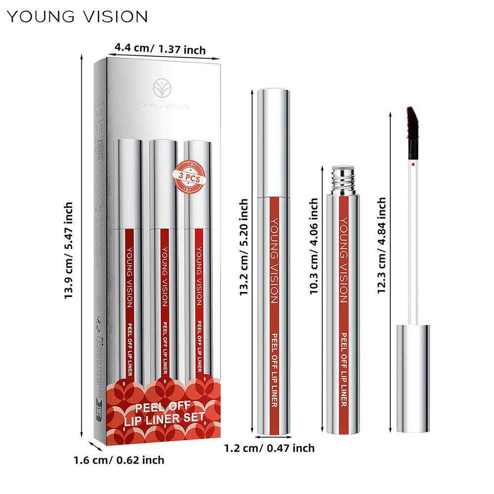 YOUNG VISION 3-piece peel-off lip liner pen, with a matte finish that is not prone to smudging and smoothing the lips Item Picture