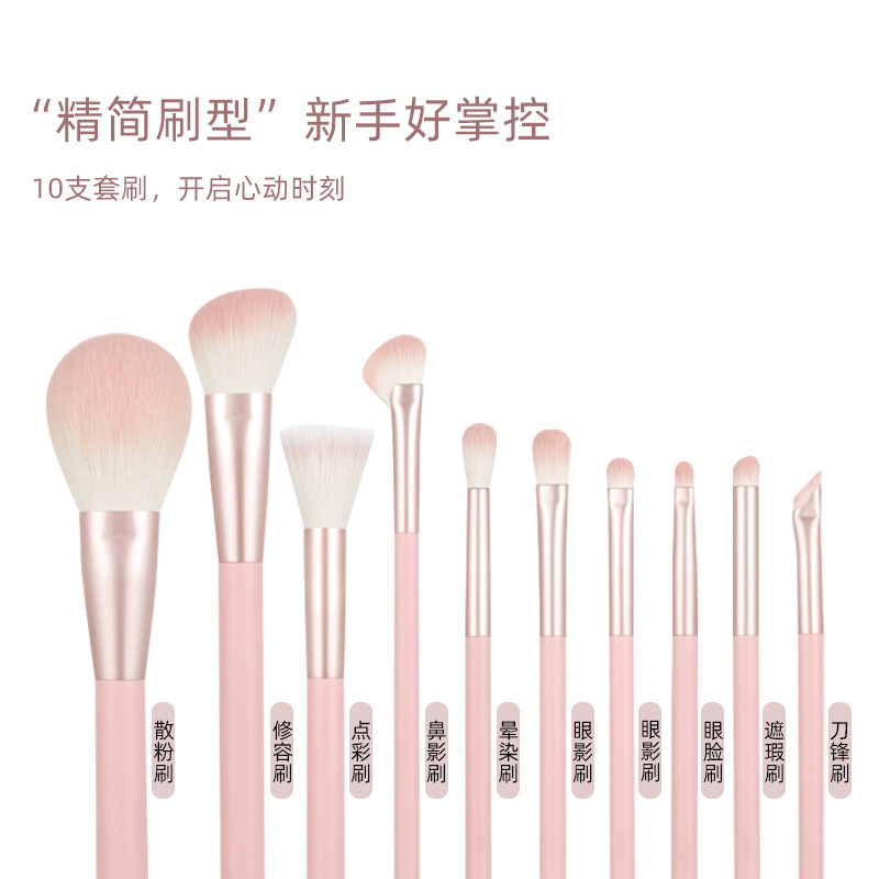 Wholesale of cross-border best-selling 10-piece makeup brush set, complete set of beauty tools with baked paint, wooden handle, dot color, blade and loose powder full figure