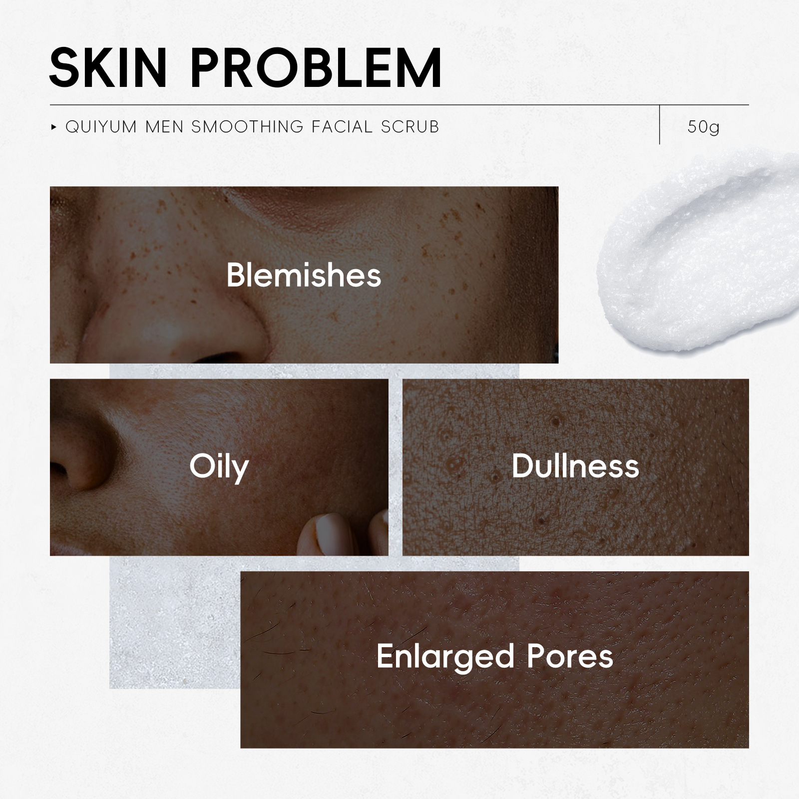 Cross-border QUIYUM Men's Smooth Facial Scrub 50g Pore-cleaning men's skin care products manufacturer consignment Application Scenario