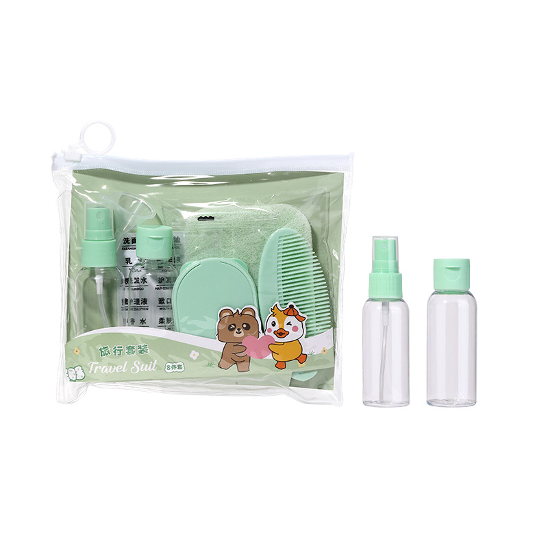 LMLTOP Cartoon Travel Set 8-piece set 50ml Cosmetics portioned bottle Spray Bottle Mini Mirror Comb SY766 Item Picture